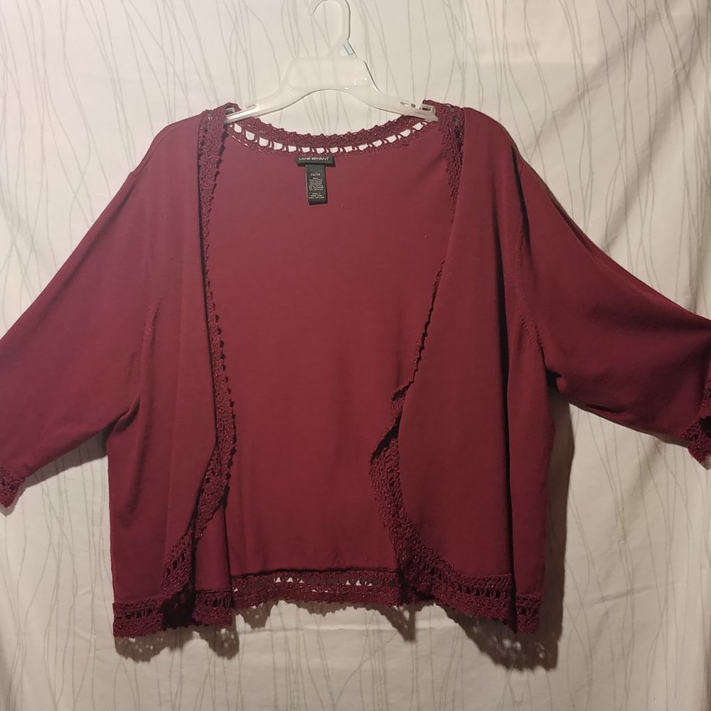 Lane Bryant red cardigan with sparkly lace trim